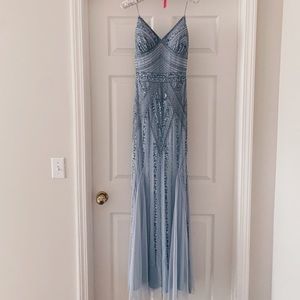 Marina Spaghetti Strap Beaded Gown